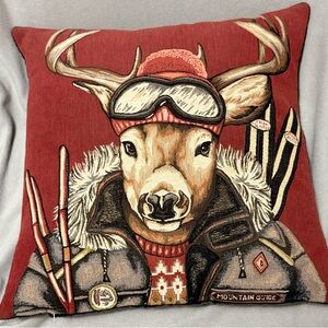 Accent tapestry pillow ~ Stag with skis and goggles